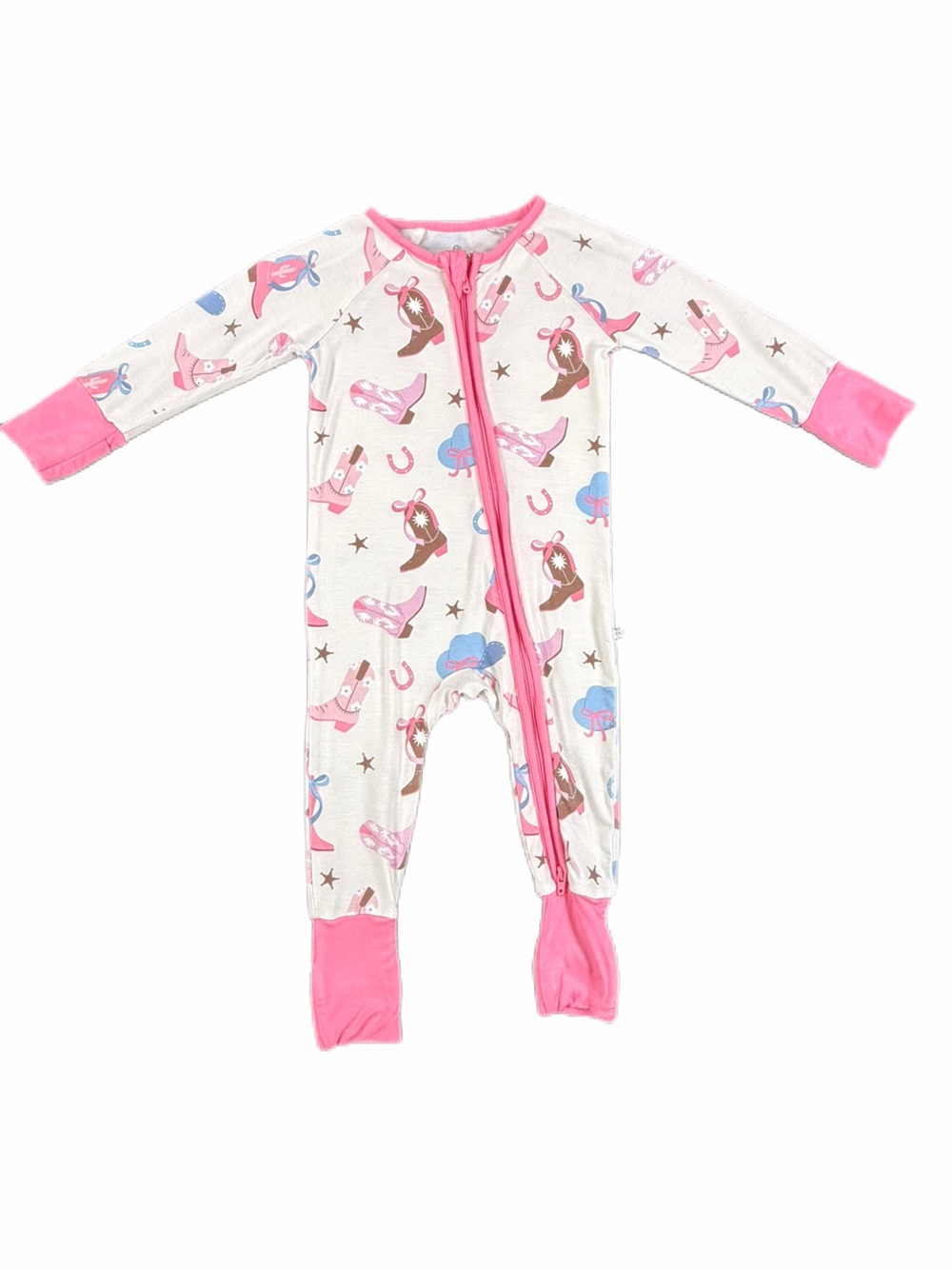 CADEN LANE Rodeo Dreams Bamboo Zip Convertible Footie- 3-6M